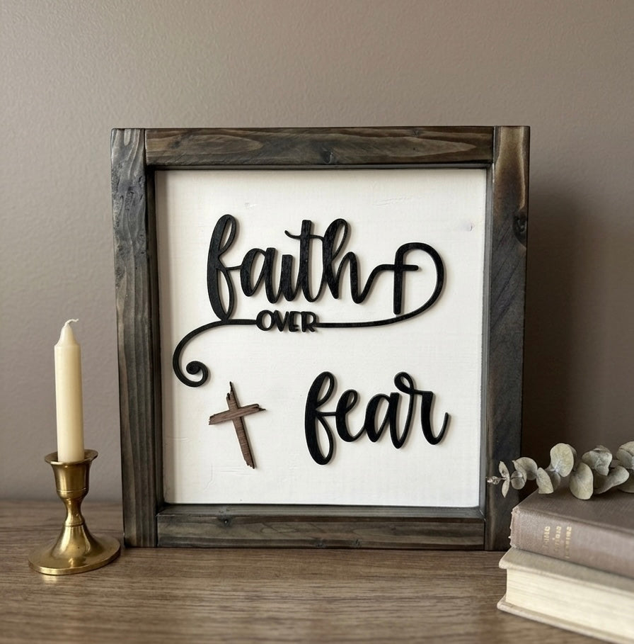 Faith Over Fear Wooden Shadowbox Sign