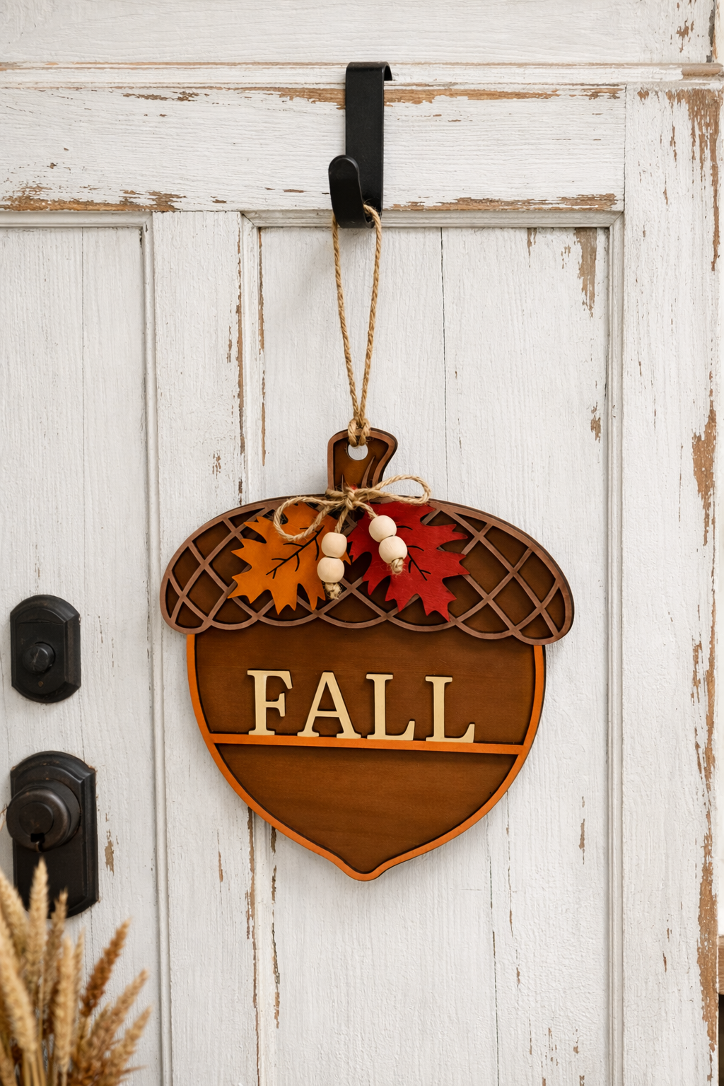 Wooden Acorn “FALL” Door Hanger