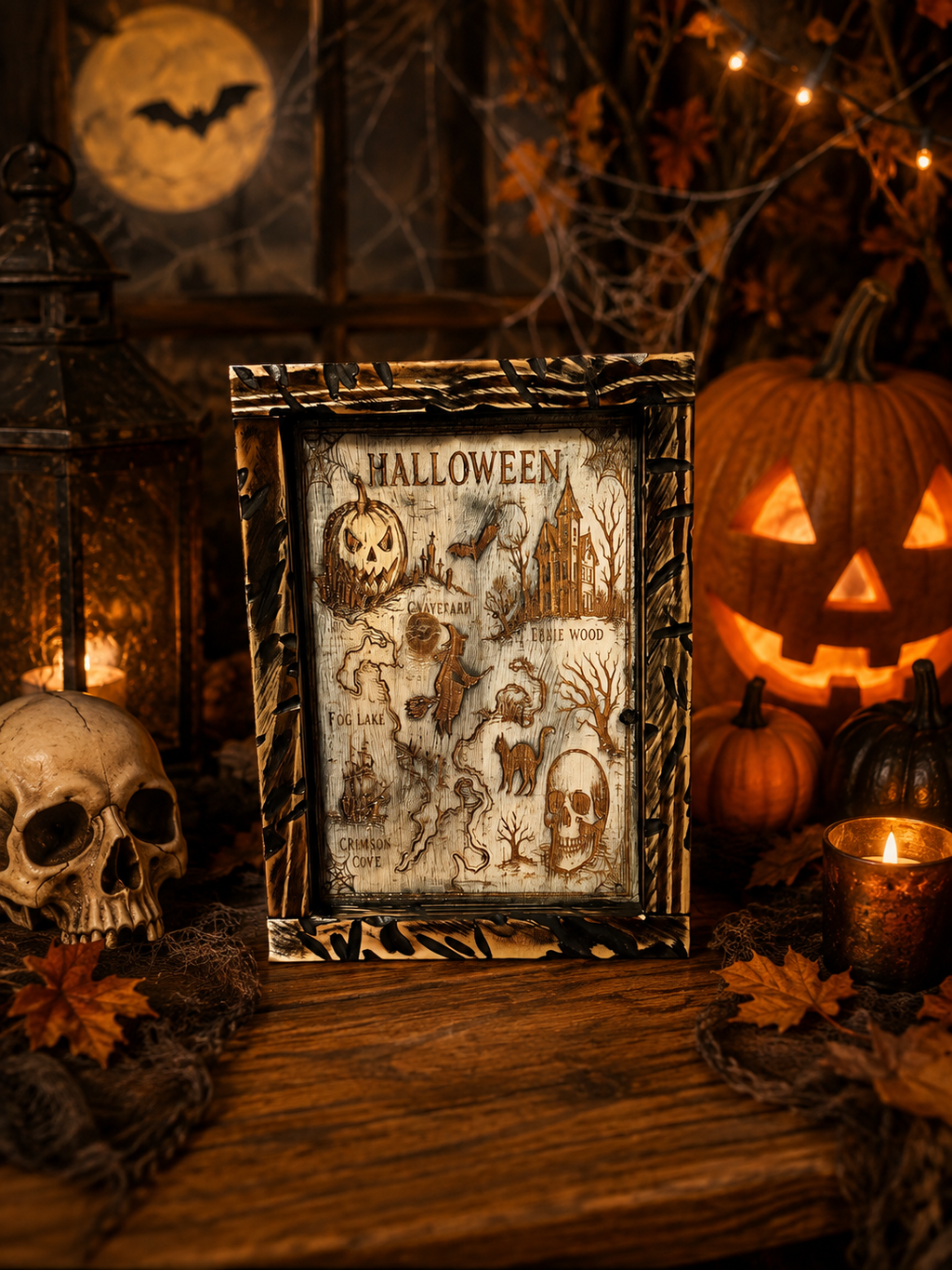 Handmade Halloween Wood Shadowbox Sign