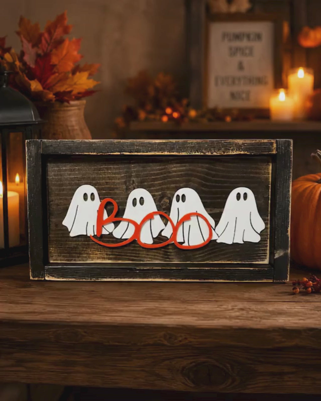 Handcrafted Rustic “BOO” Ghost Halloween Sign