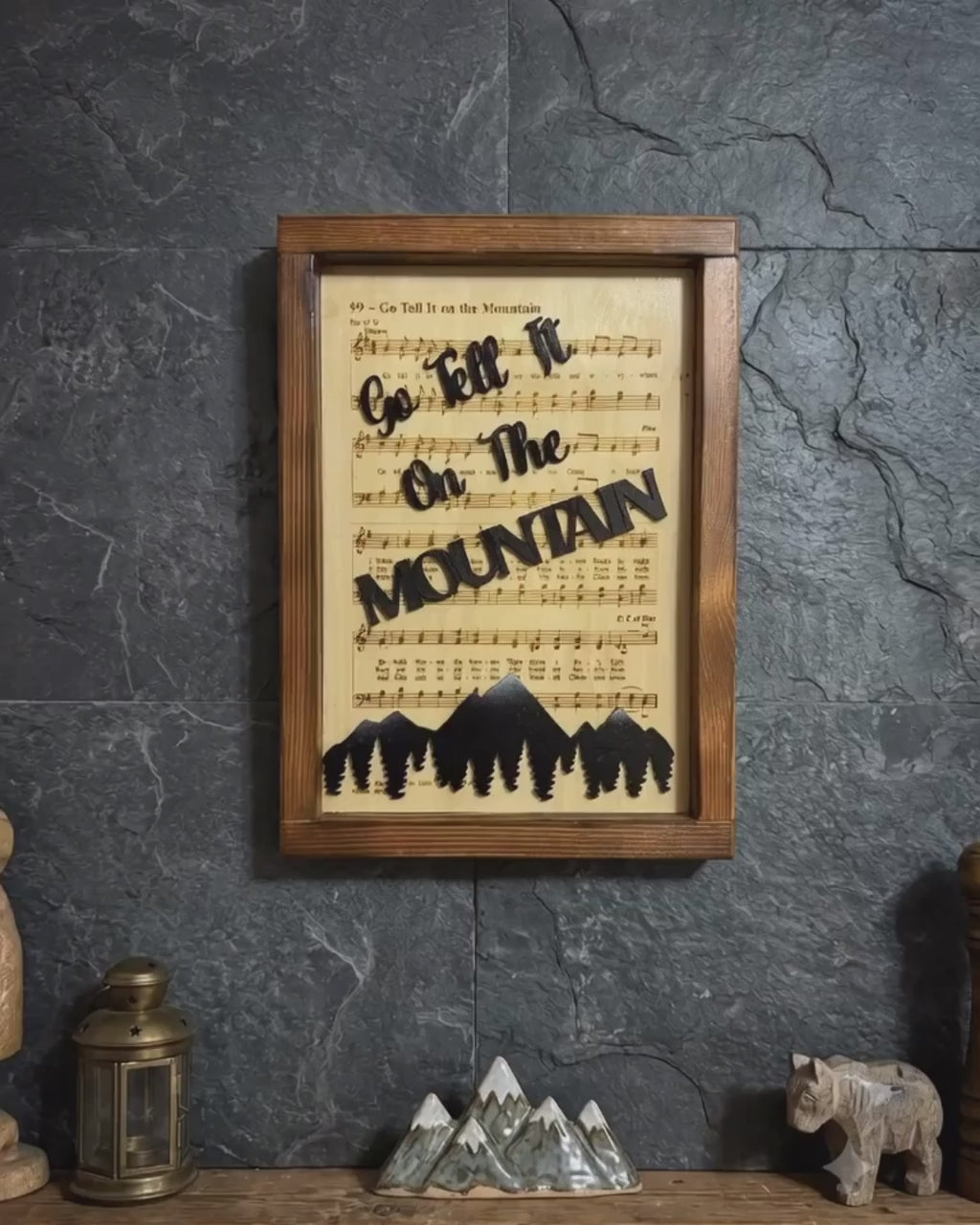 Handcrafted Wooden Go Tell It on the Mountain Hymn Wall Art with Cross