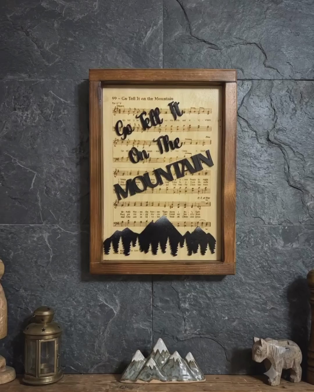 Handcrafted Wooden Go Tell It on the Mountain Hymn Wall Art with Cross
